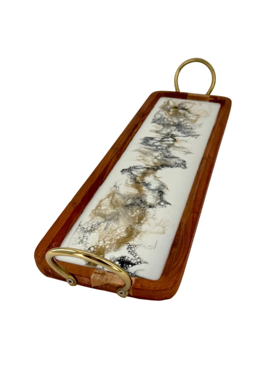Serving Tray with  Shiny Gold Handles